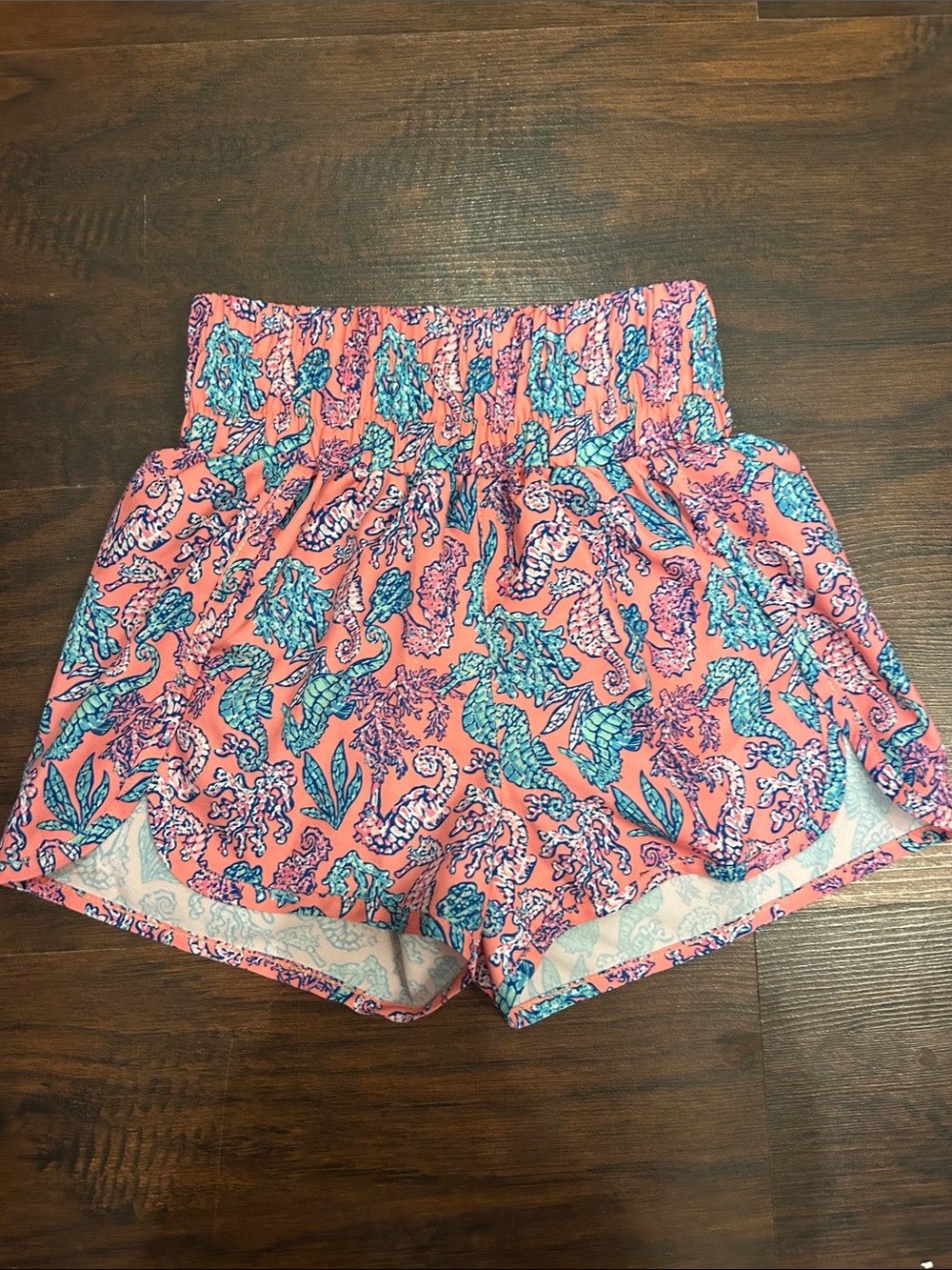 Girl’s Simply Southern Coral Pink Seahorse Print Elastic Waist Shorts Sz YS